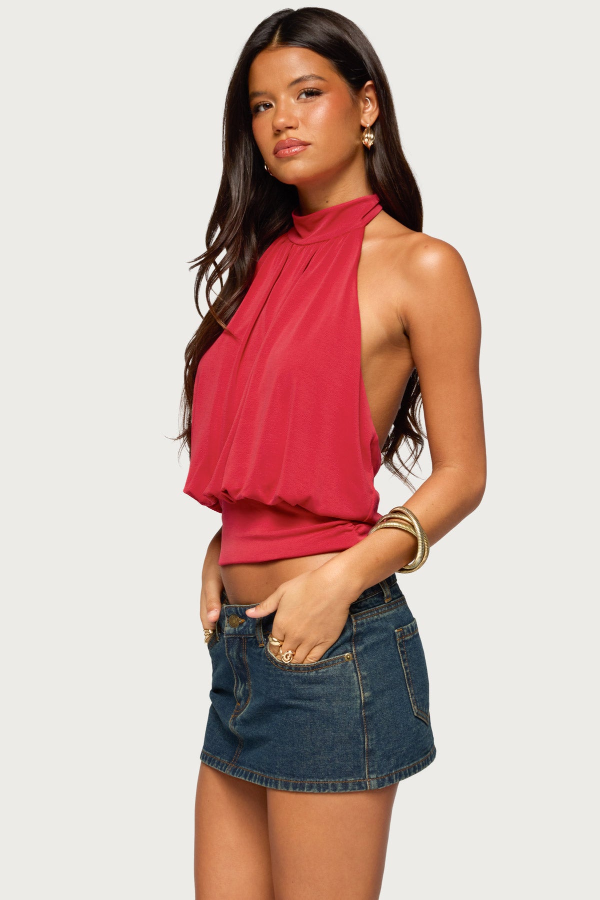 Laeva Backless Halter Top - RED