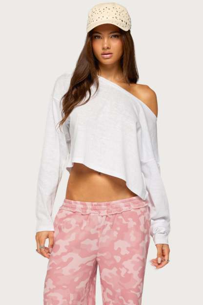 Peala Off Shoulder Long Sleeve Top - WHITE