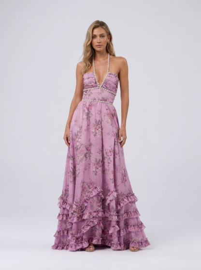 Camila Floral Tiered Maxi Dress - Purple