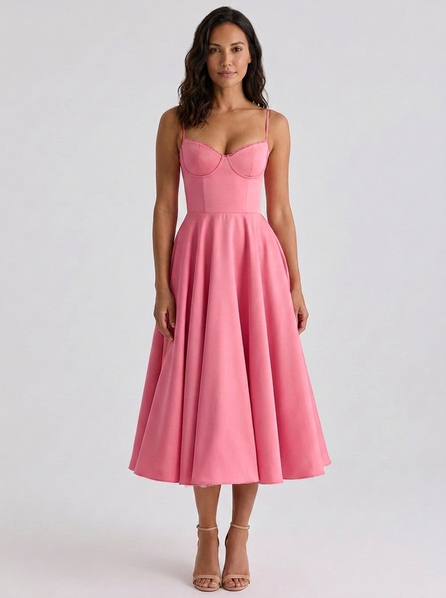 Eliana Bustier Sweetheart Midi Dress - Pink