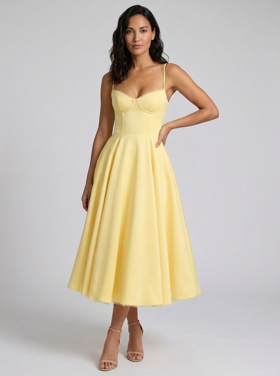 Eliana Bustier Sweetheart Midi Dress - Butter Yellow