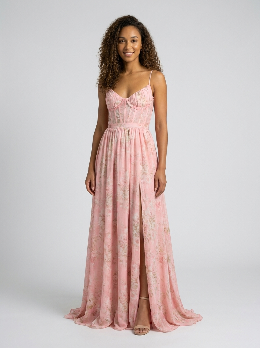 Aurelia Floral Bustier Maxi Dress - Blush Garden