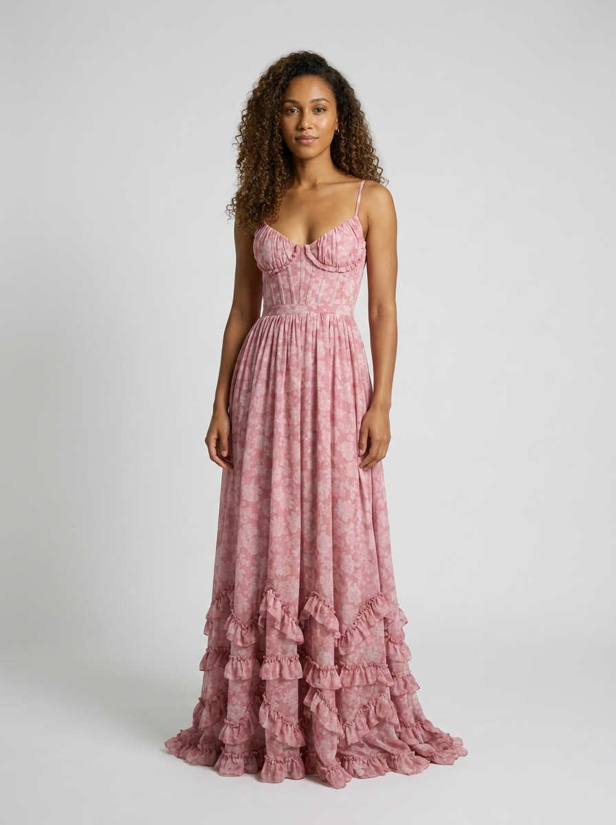 Aurelia Floral Bustier Maxi Dress - Dusty Rose