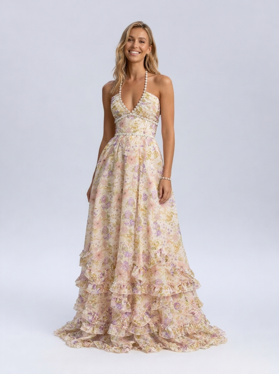 Camila Floral Tiered Maxi Dress - Champagne Meadow