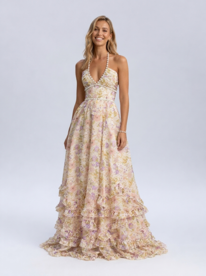 Camila Floral Tiered Maxi Dress - Champagne Meadow