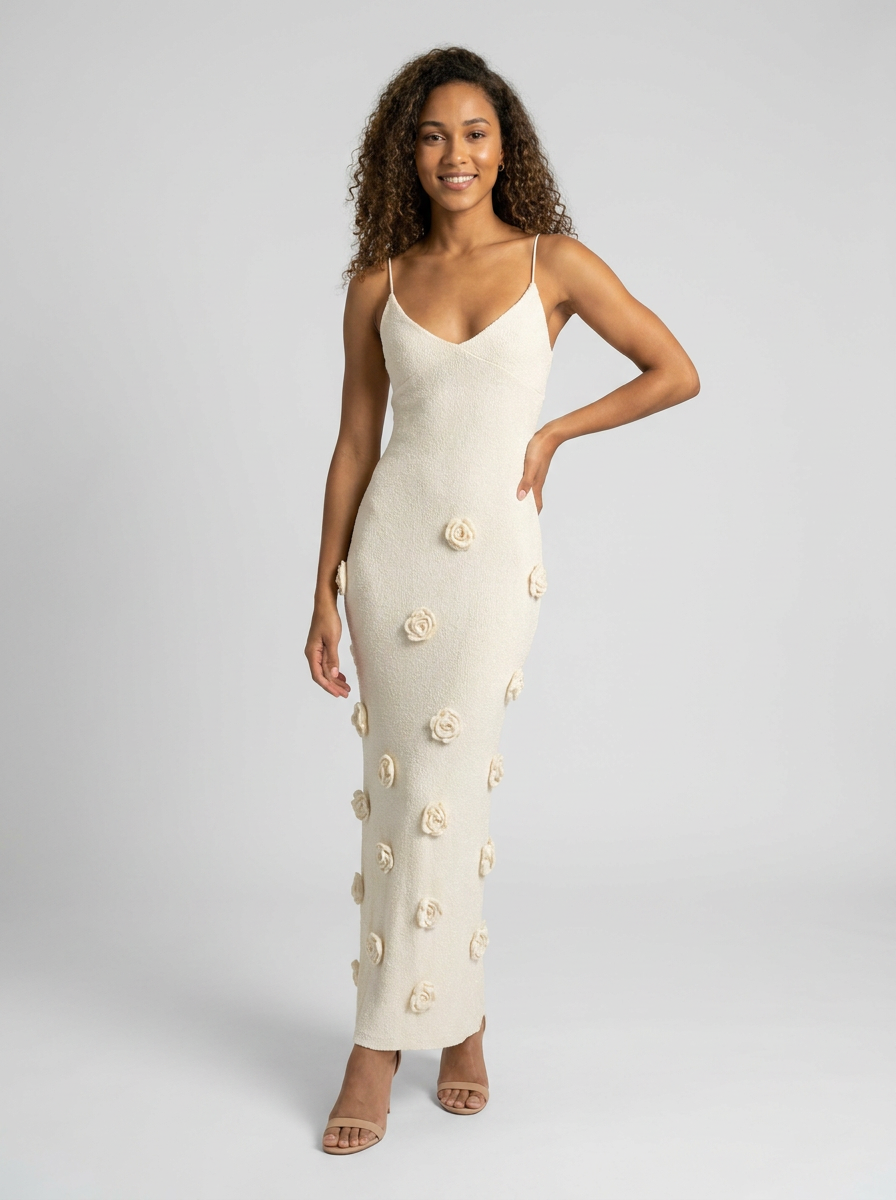 Brielle Floral Knit Maxi Dress - Cream