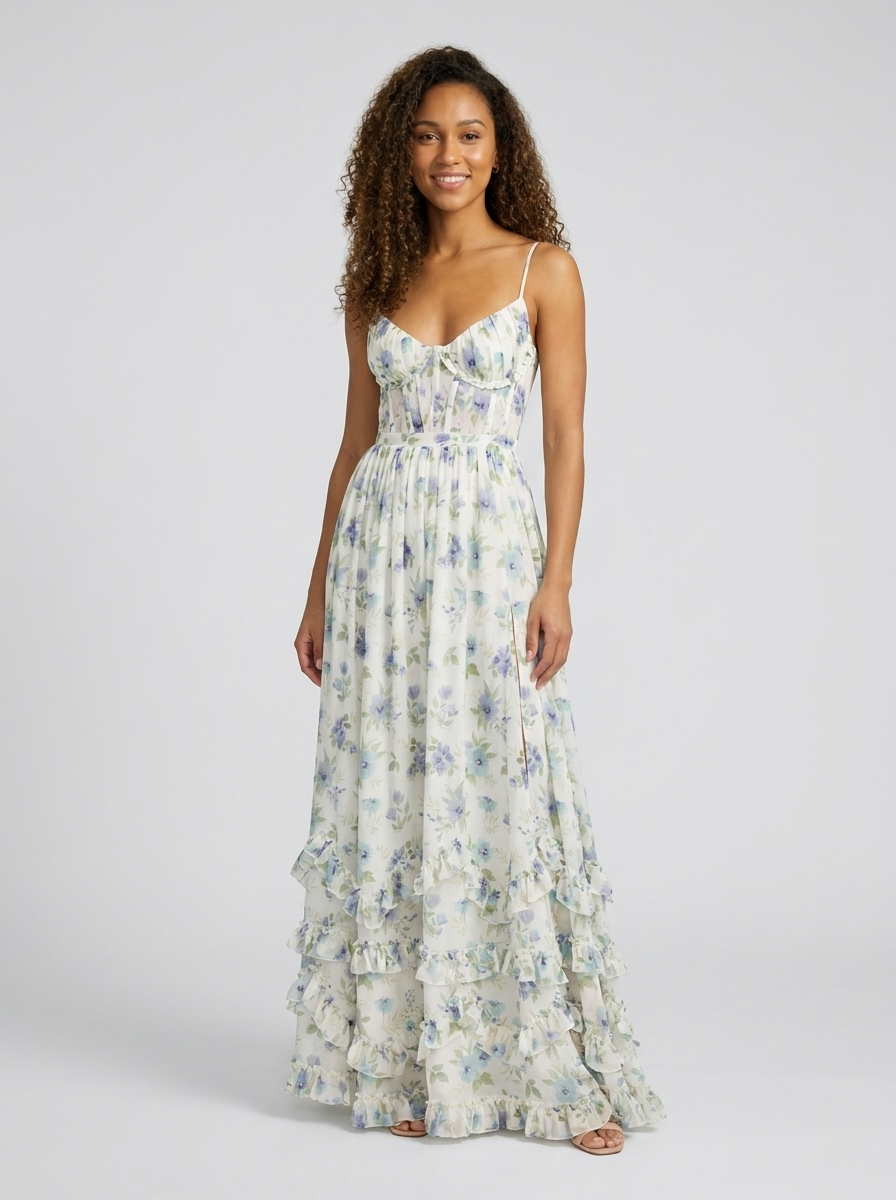 Aurelia Floral Bustier Maxi Dress - Lavender Mist