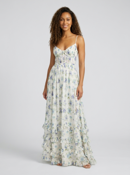 Aurelia Floral Bustier Maxi Dress - Lavender Mist