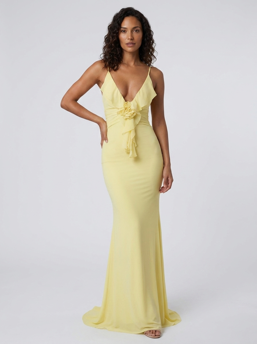 Elina Floral Open Maxi Dress - Butter Yellow