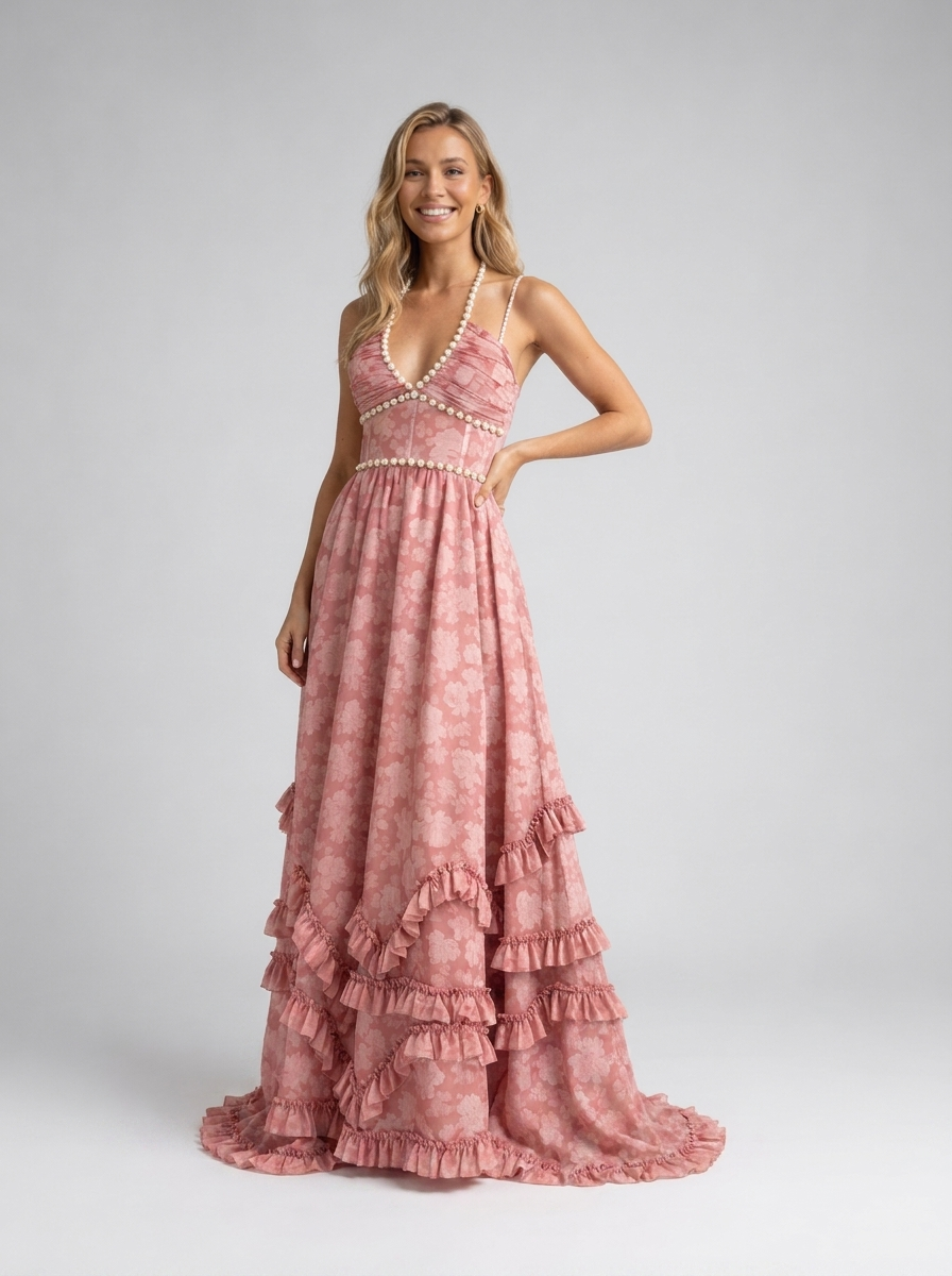 Camila Floral Tiered Maxi Dress - Blush Petal