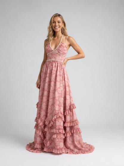 Camila Floral Tiered Maxi Dress - Blush Petal