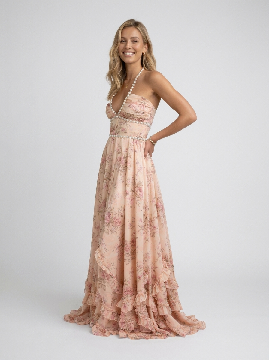 Camila Floral Tiered Maxi Dress - Pink