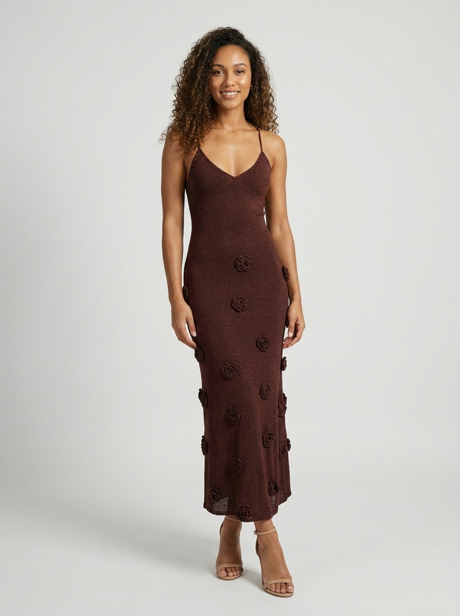 Brielle Floral Knit Maxi Dress - Cocoa