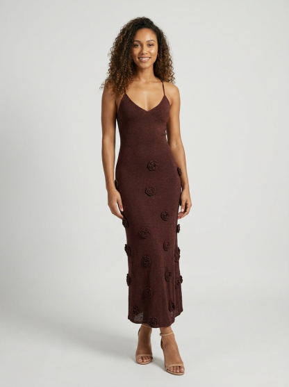 Brielle Floral Knit Maxi Dress - Cocoa