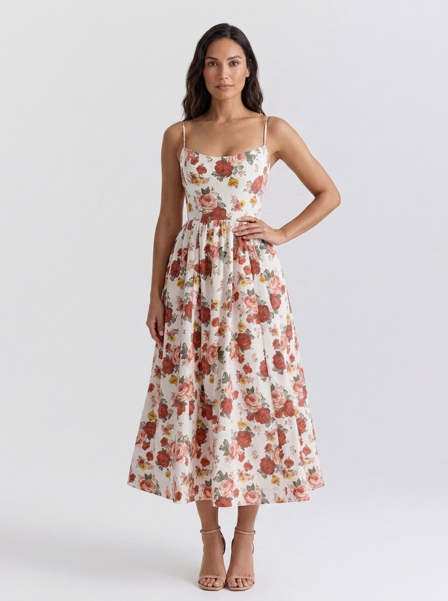 Eliana Bustier Sweetheart Midi Dress - Floral