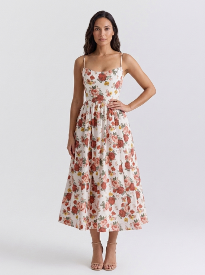 Eliana Bustier Sweetheart Midi Dress - Floral