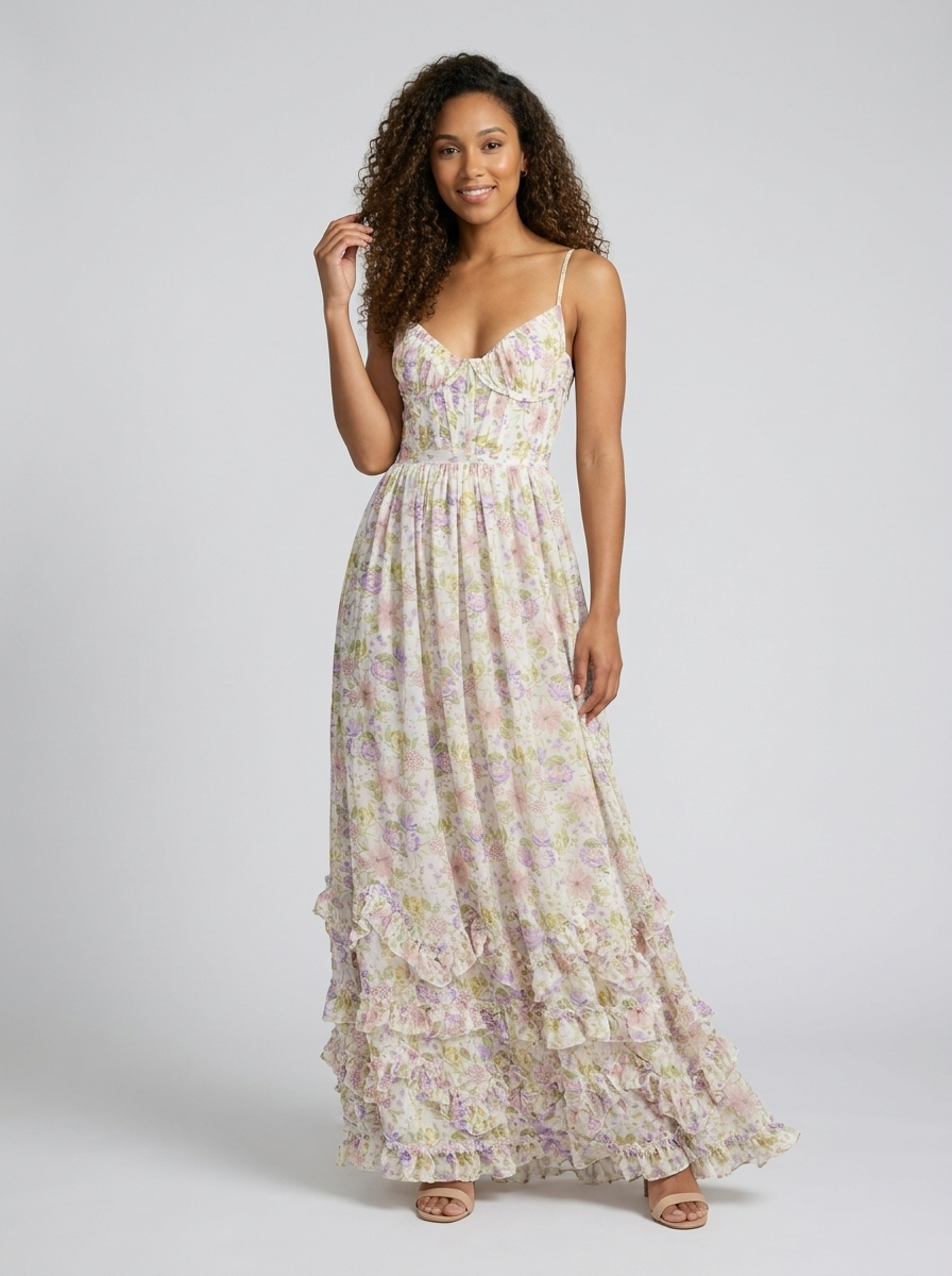Aurelia Floral Bustier Maxi Dress - Ivory Romance