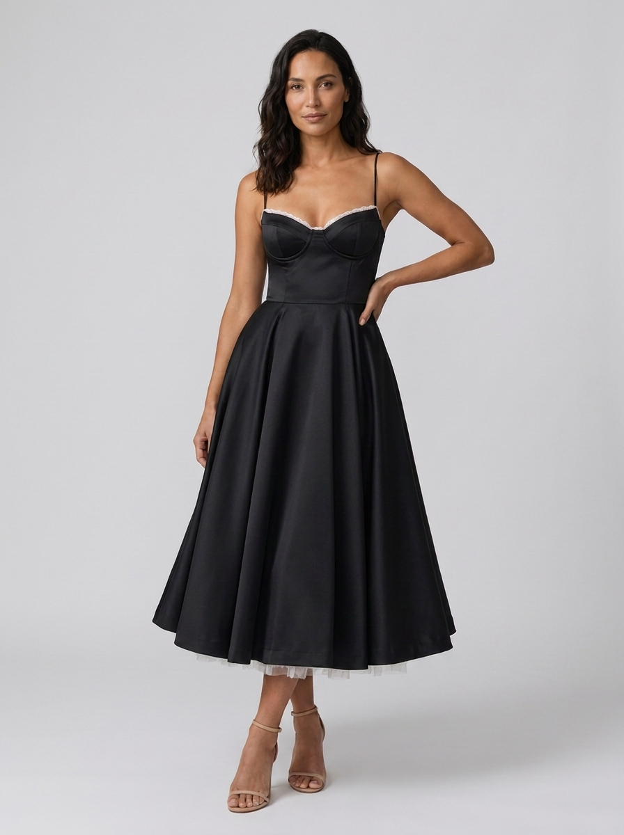 Eliana Bustier Sweetheart Midi Dress - Black