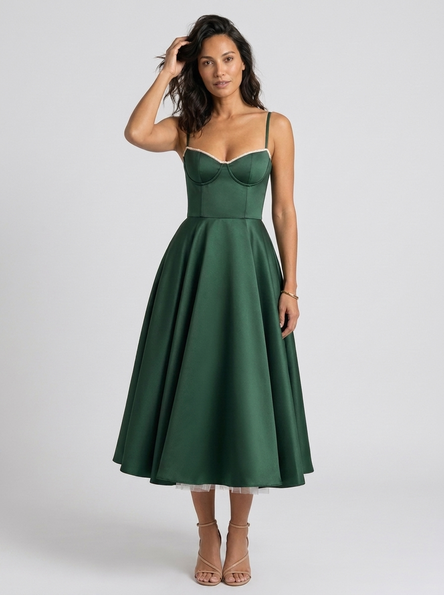 Eliana Bustier Sweetheart Midi Dress - Green