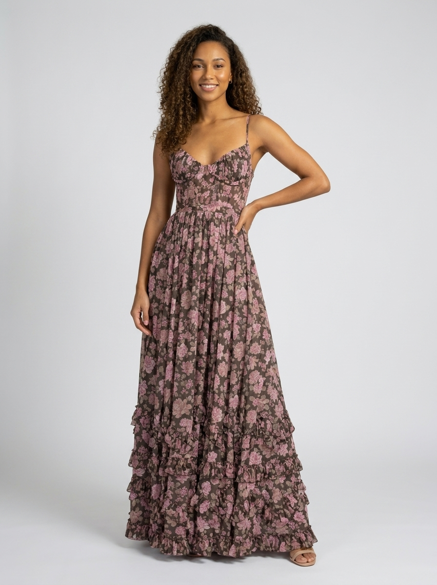 Aurelia Floral Bustier Maxi Dress - Midnight Bloom