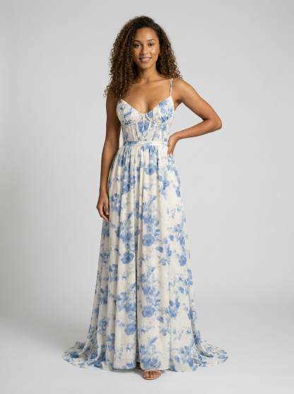 Aurelia Floral Bustier Maxi Dress - Blue Meadow