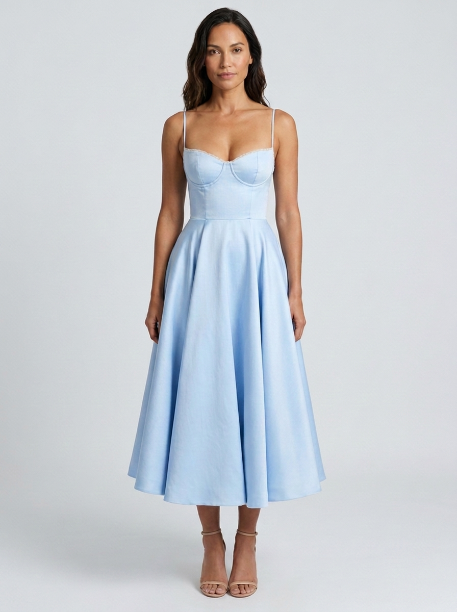 Eliana Bustier Sweetheart Midi Dress - Baby Blue