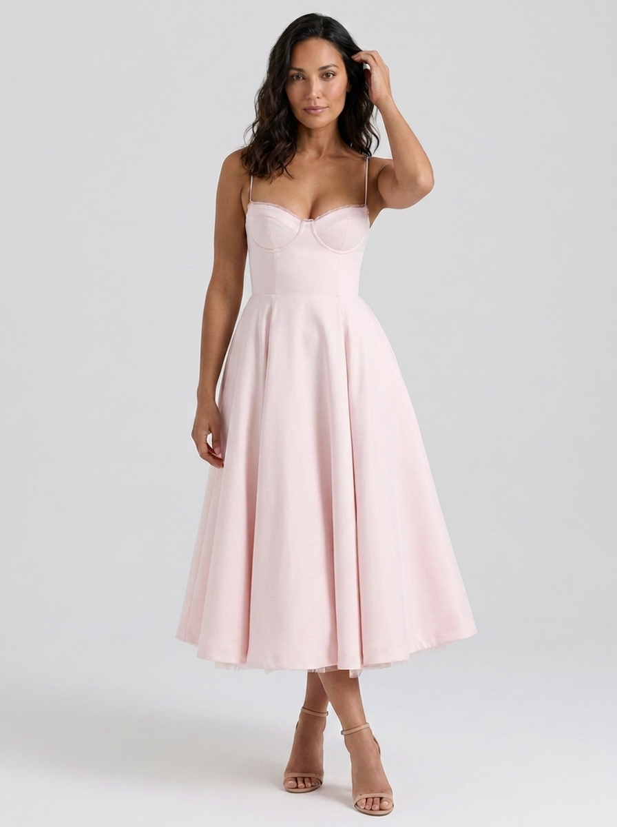 Eliana Bustier Sweetheart Midi Dress - Blush Pink