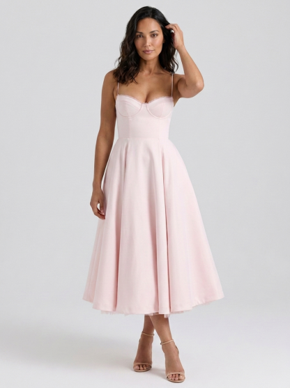 Eliana Bustier Sweetheart Midi Dress - Blush Pink