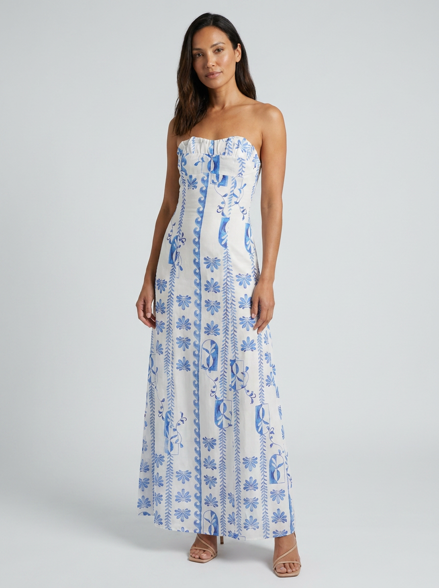 Celine Floral Bustier Maxi Dress - Floral Wave