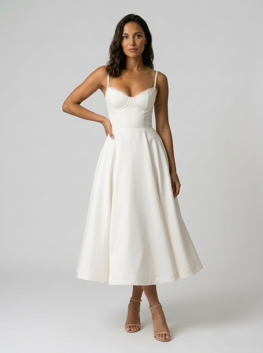 Eliana Bustier Sweetheart Midi Dress - White