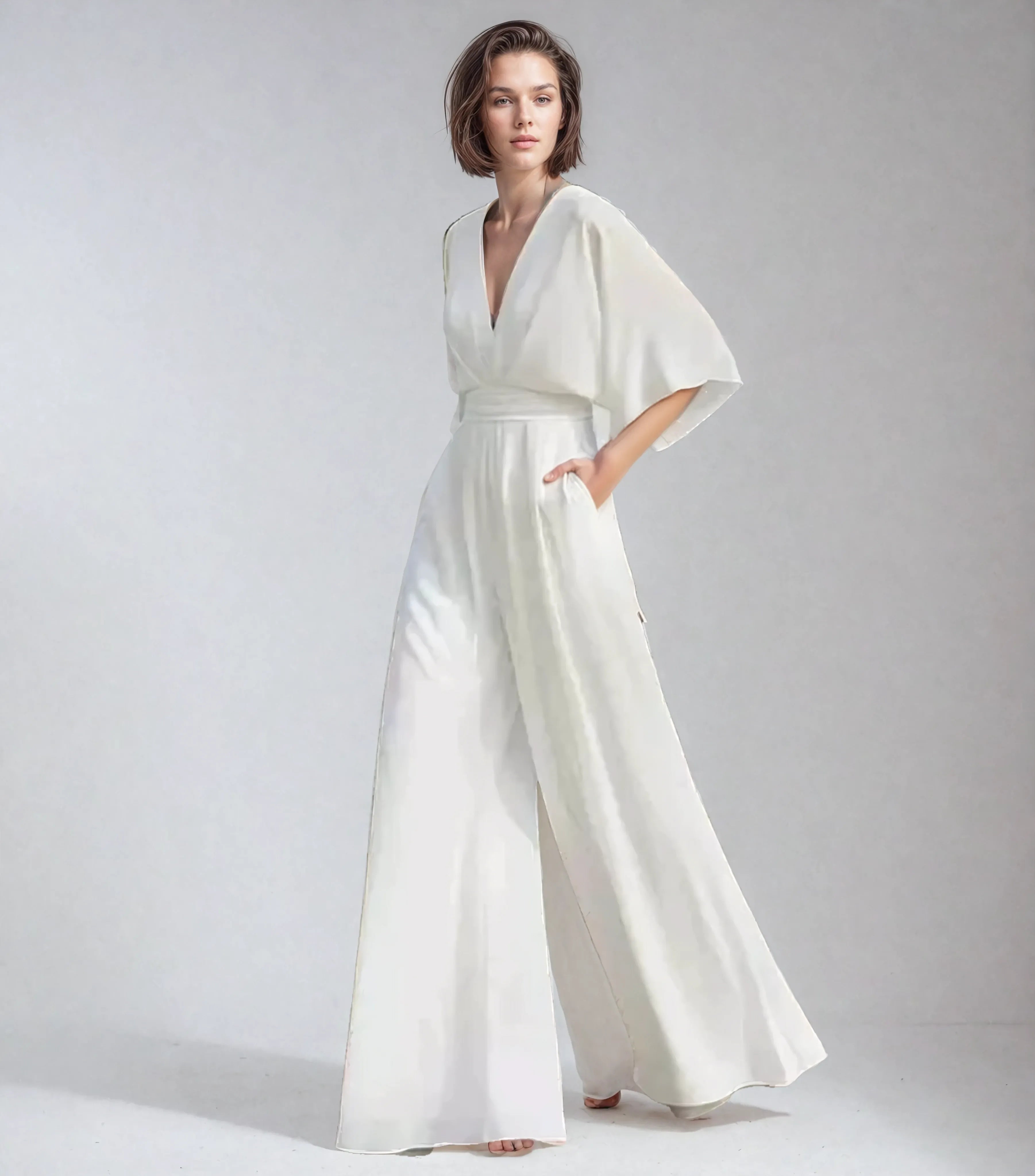 Women's Cocktail V Neck Flutter Sleeve Wide Leg Jumpsuit