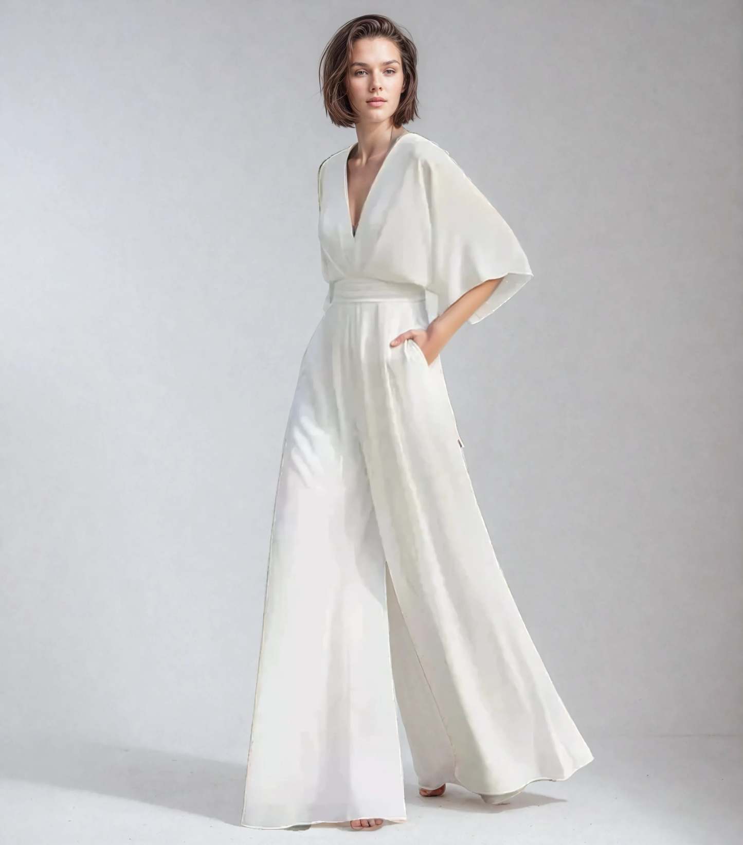 Women's Cocktail V Neck Flutter Sleeve Wide Leg Jumpsuit