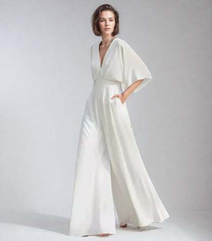 Women's Cocktail V Neck Flutter Sleeve Wide Leg Jumpsuit