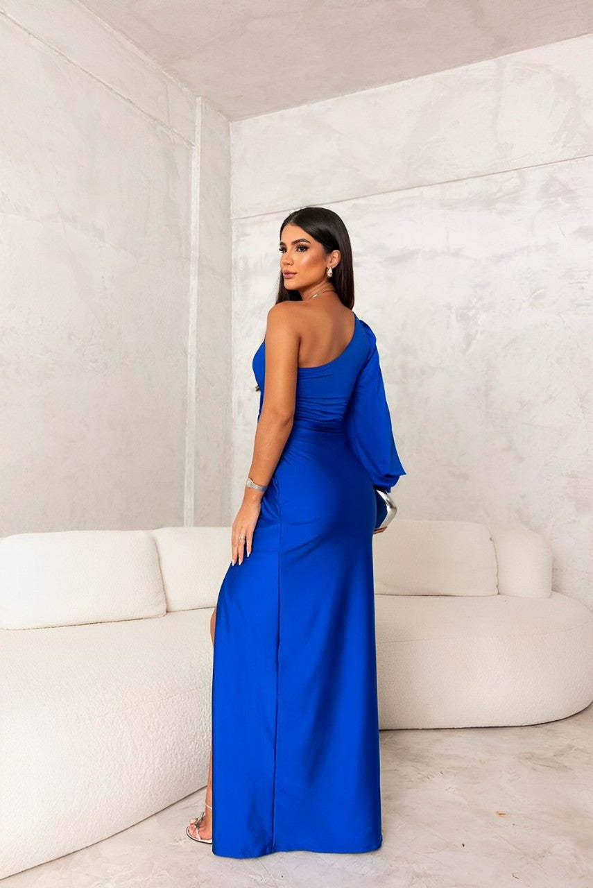 Women's Cocktail One Shoulder Satin Maxi Dress With Slit