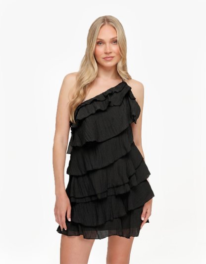 Beatriz Tiered Mini Dress - Black