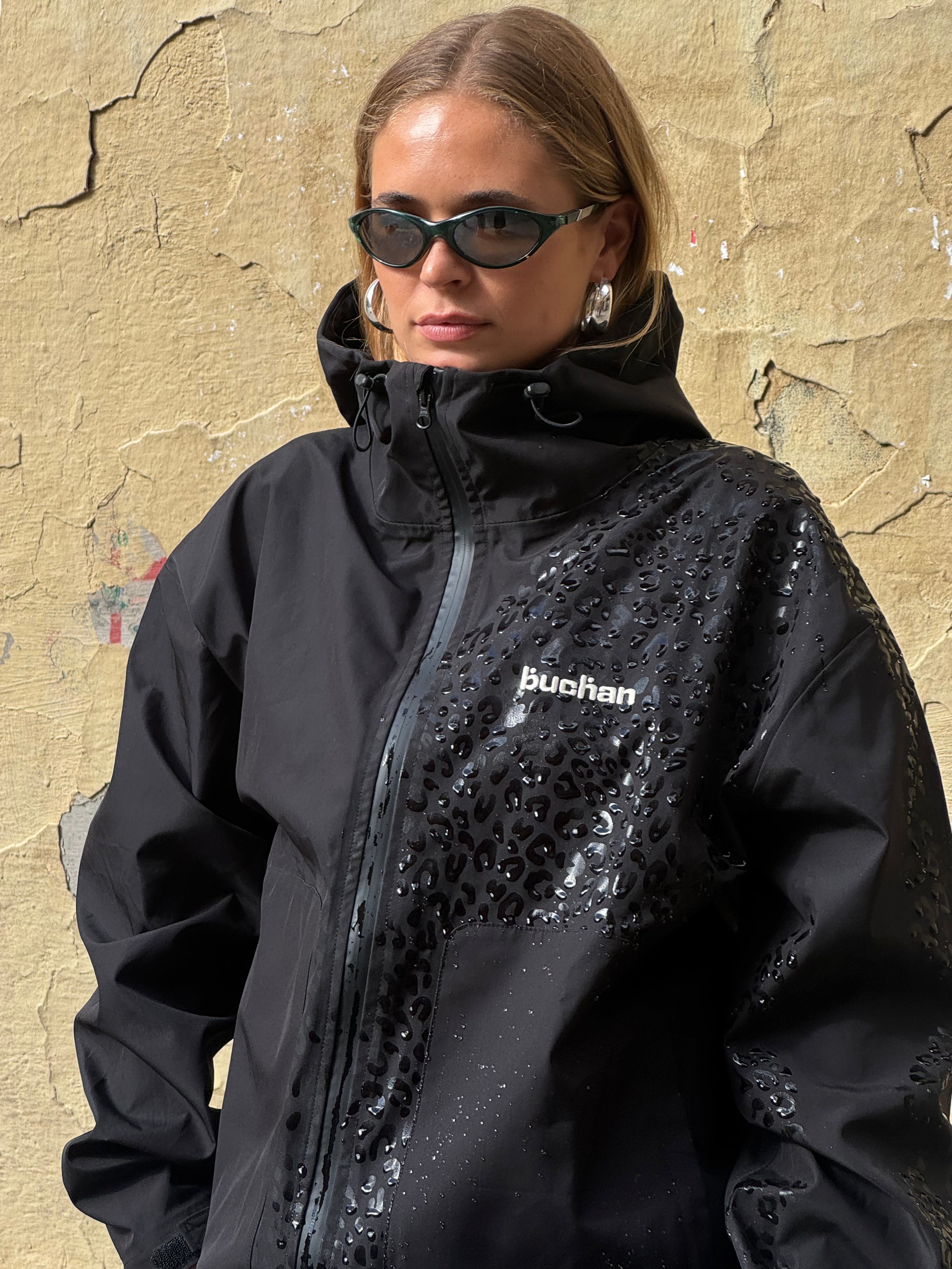 Water Reactive Cheetah Rain Jacket - Black — source media 15
