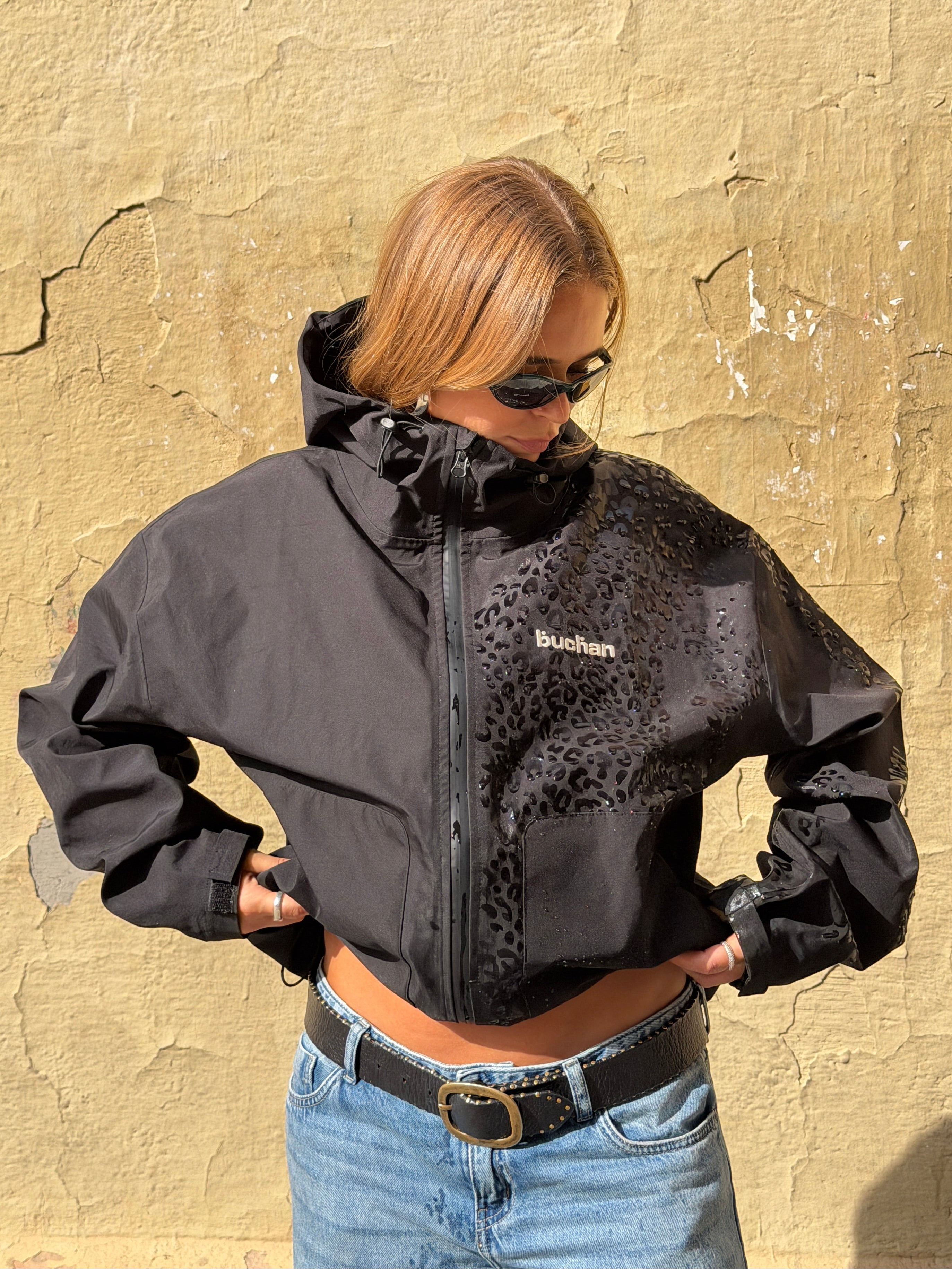 Water Reactive Cheetah Rain Jacket - Black — source media 7