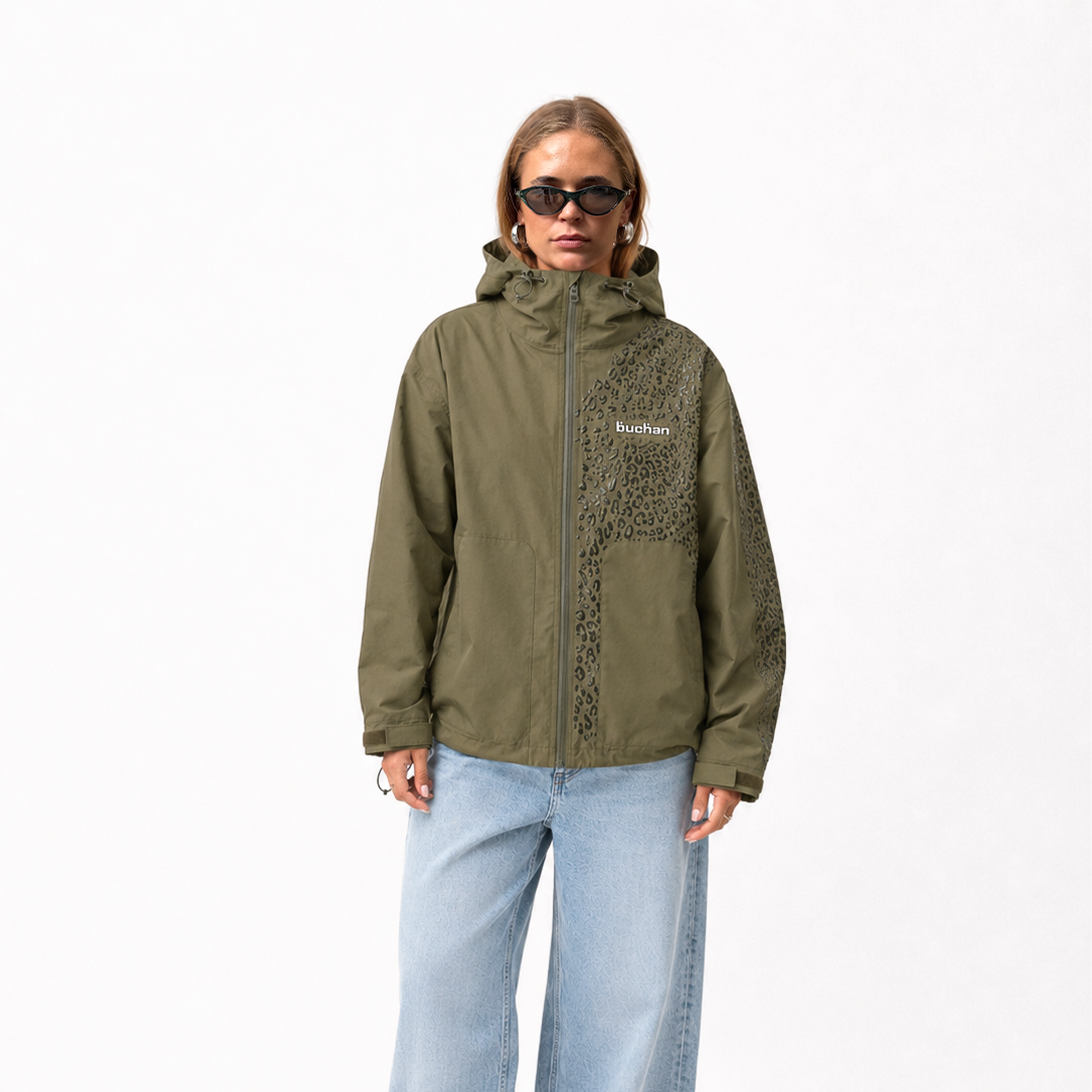 Water Reactive Cheetah Rain Jacket - Green — source media 5