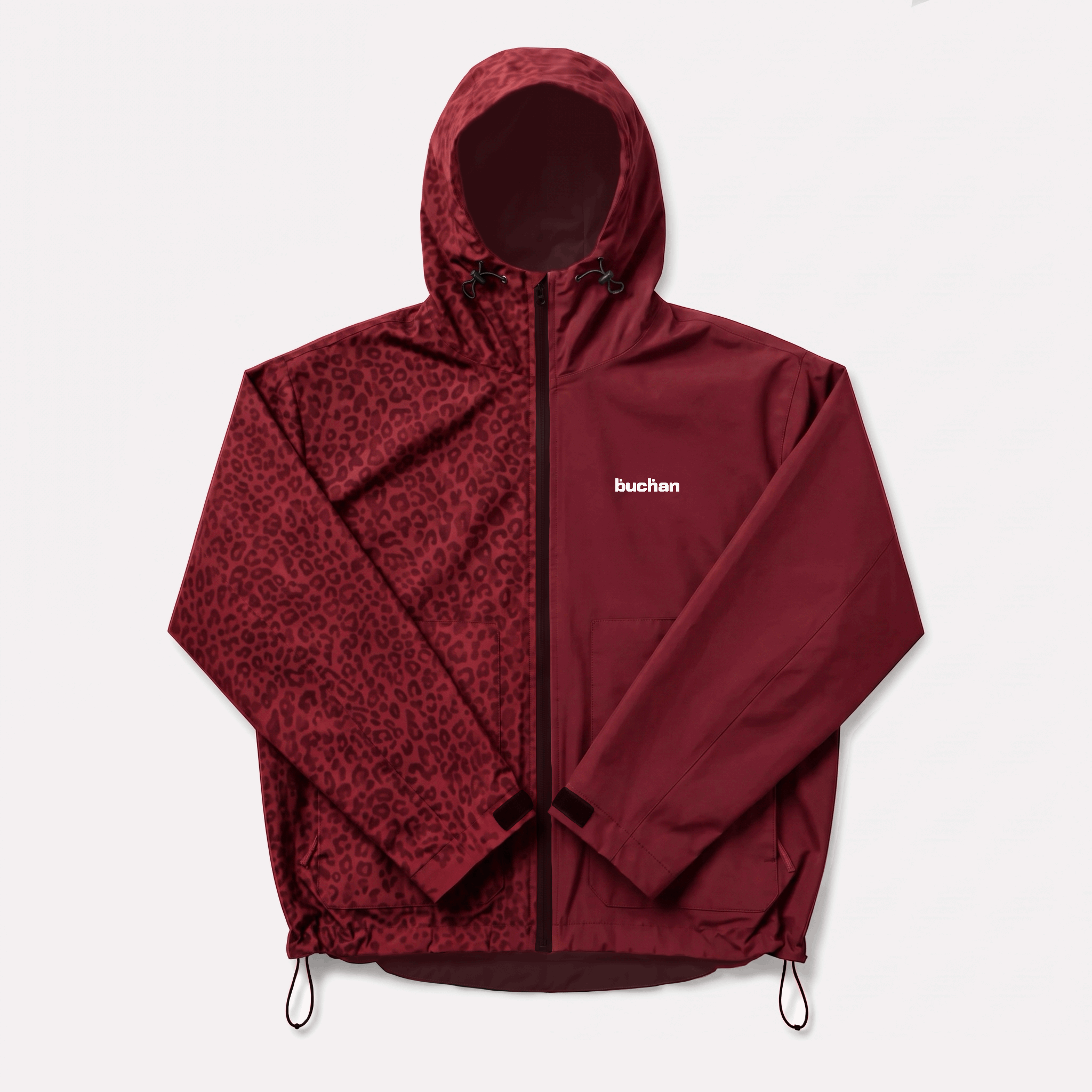 Water Reactive Cheetah Rain Jacket in Burgundy