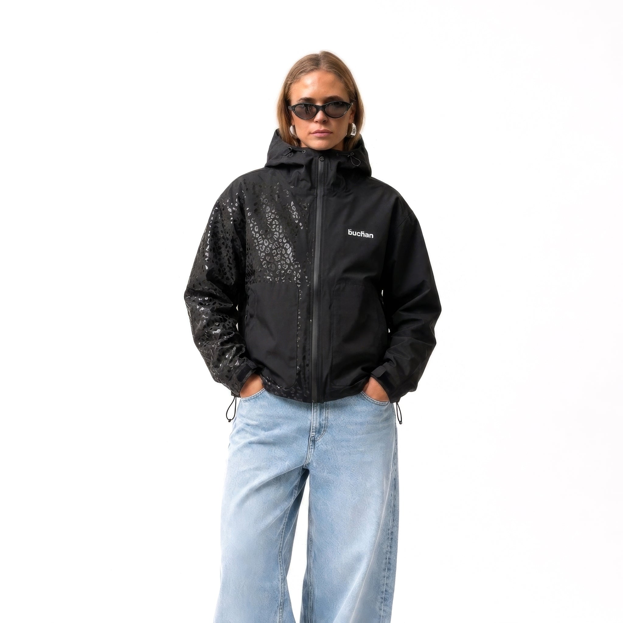 Water Reactive Cheetah Rain Jacket - Black — source media 5