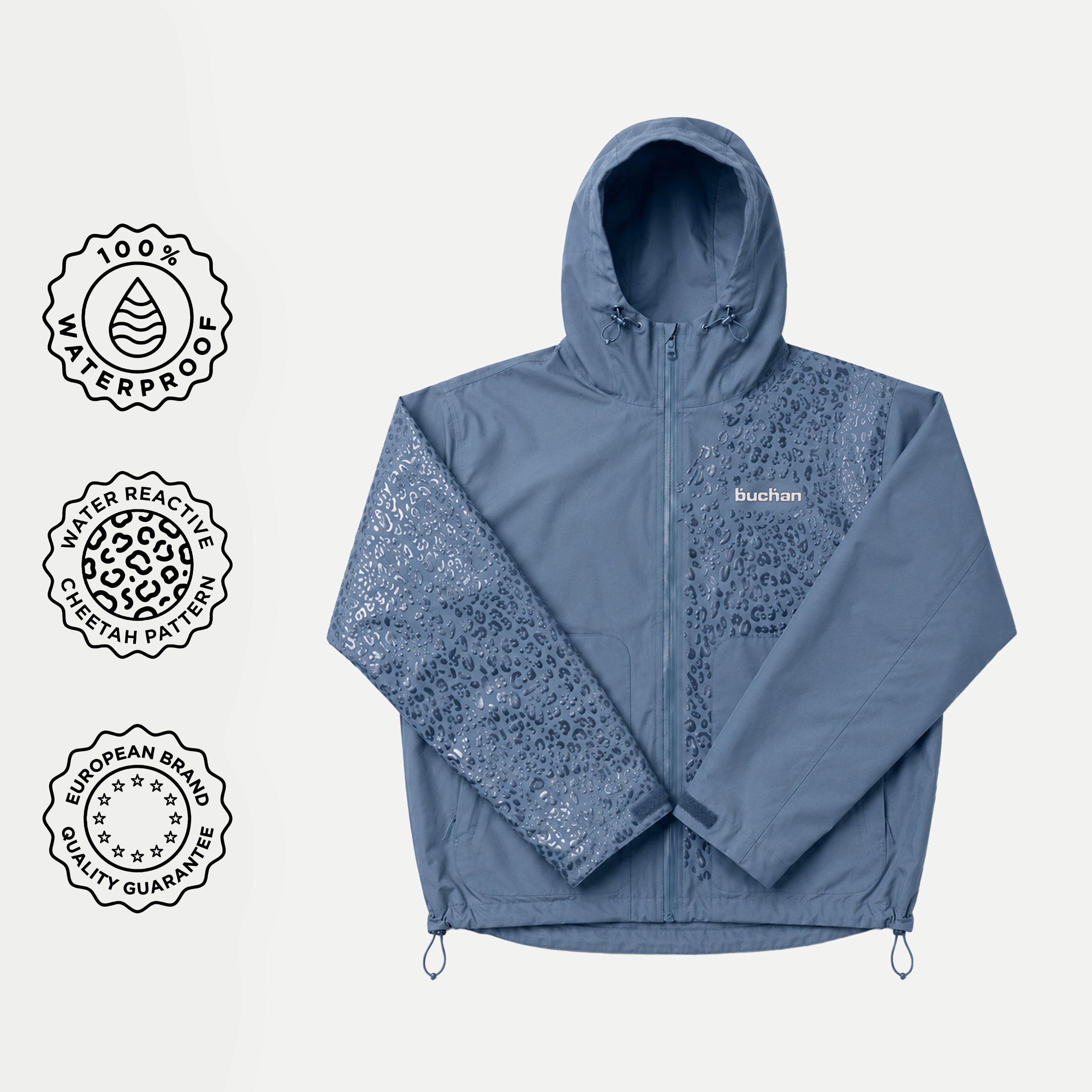 Water Reactive Cheetah Rain Jacket - Blue — source media 3