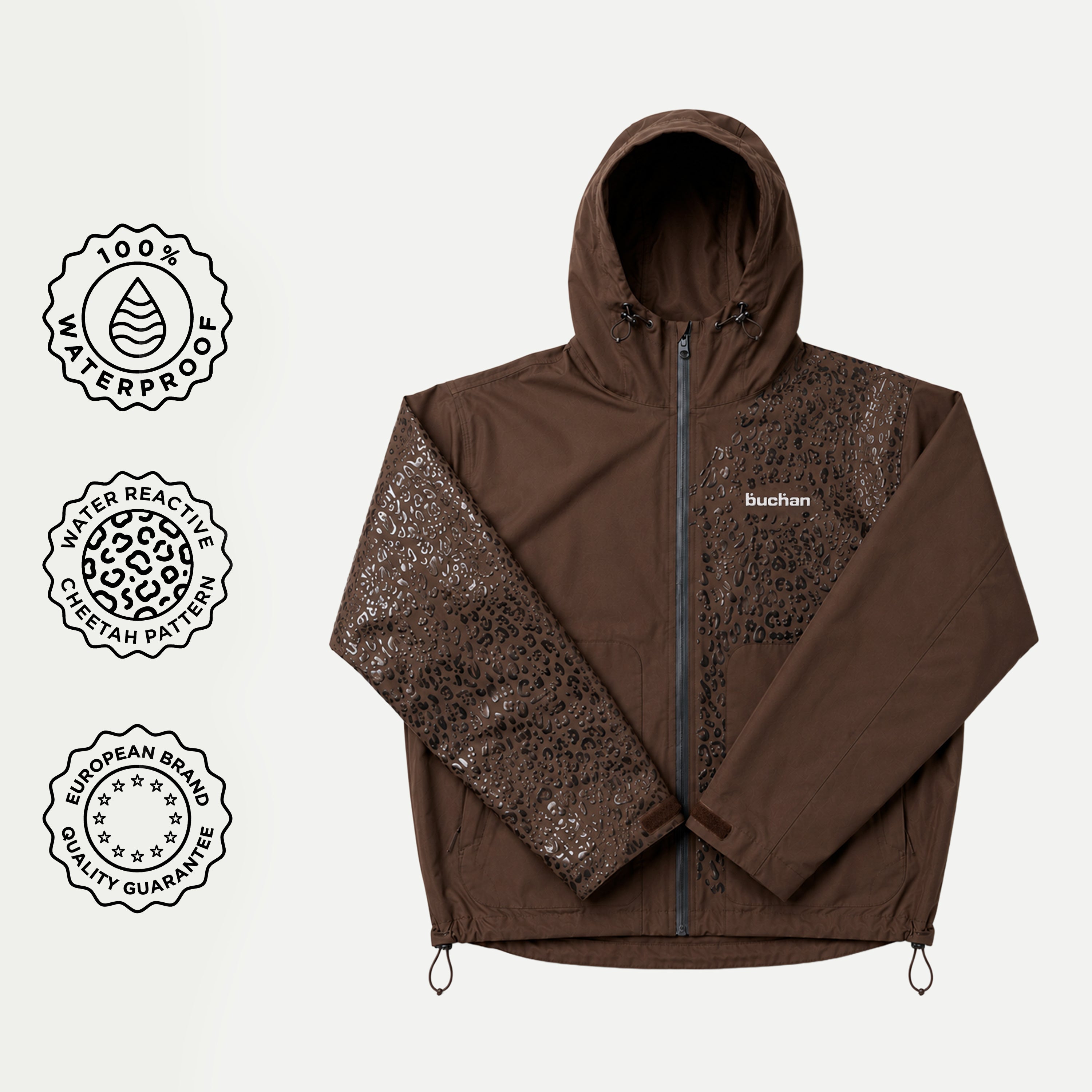 Water Reactive Cheetah Rain Jacket - Brown — source media 7