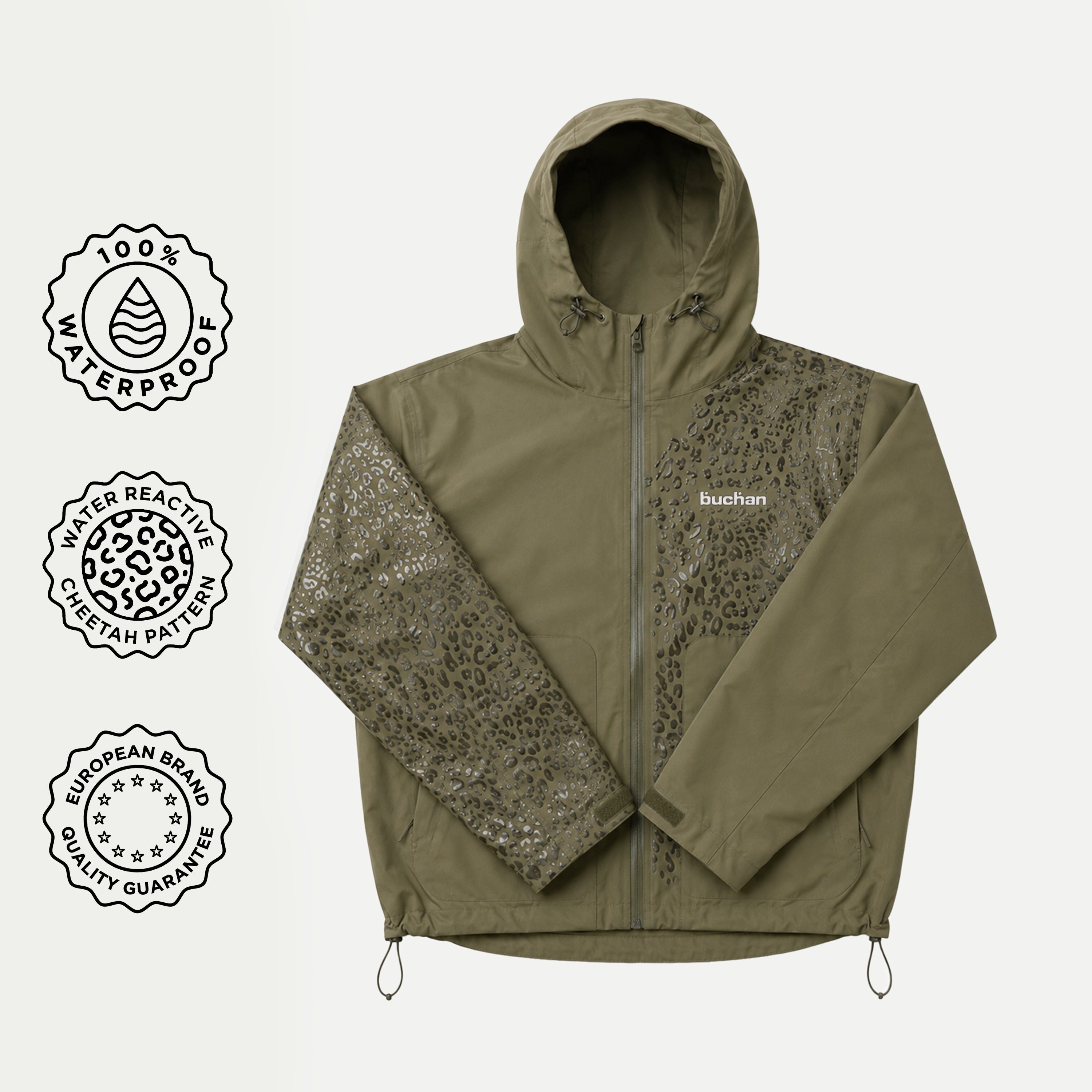 Water Reactive Cheetah Rain Jacket - Green — source media 7