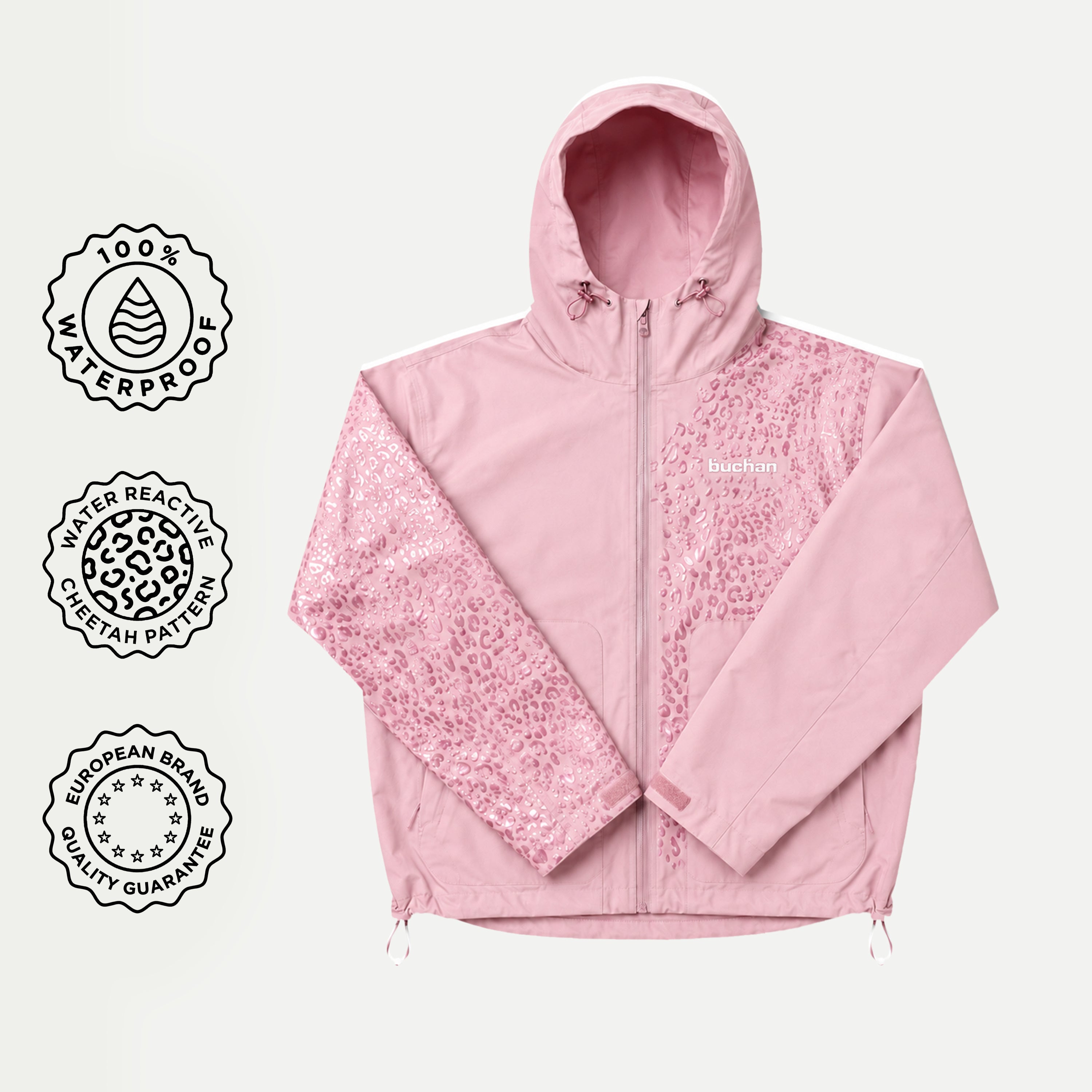 Water Reactive Cheetah Rain Jacket - Pink — source media 10