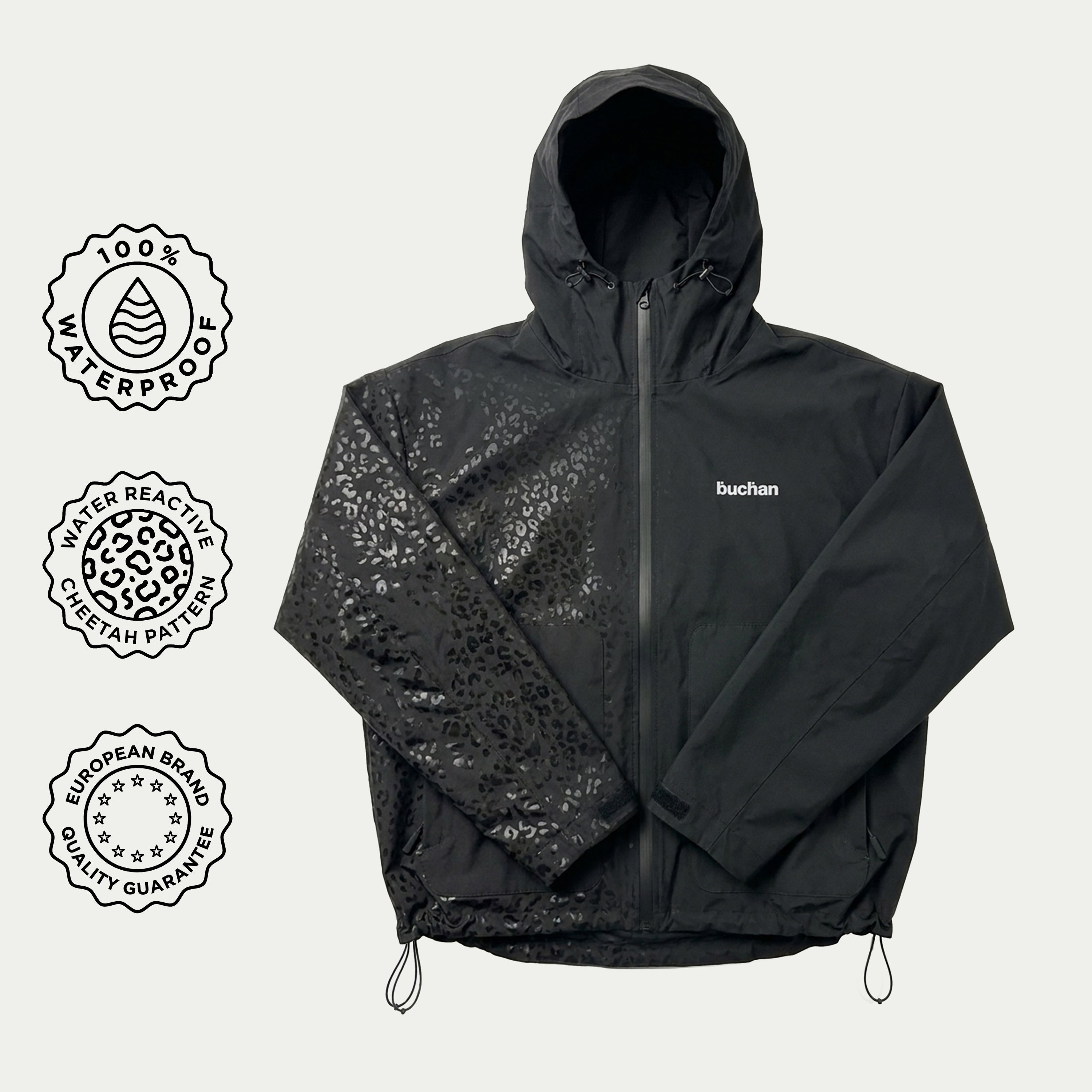 Water Reactive Cheetah Rain Jacket - Black — source media 8
