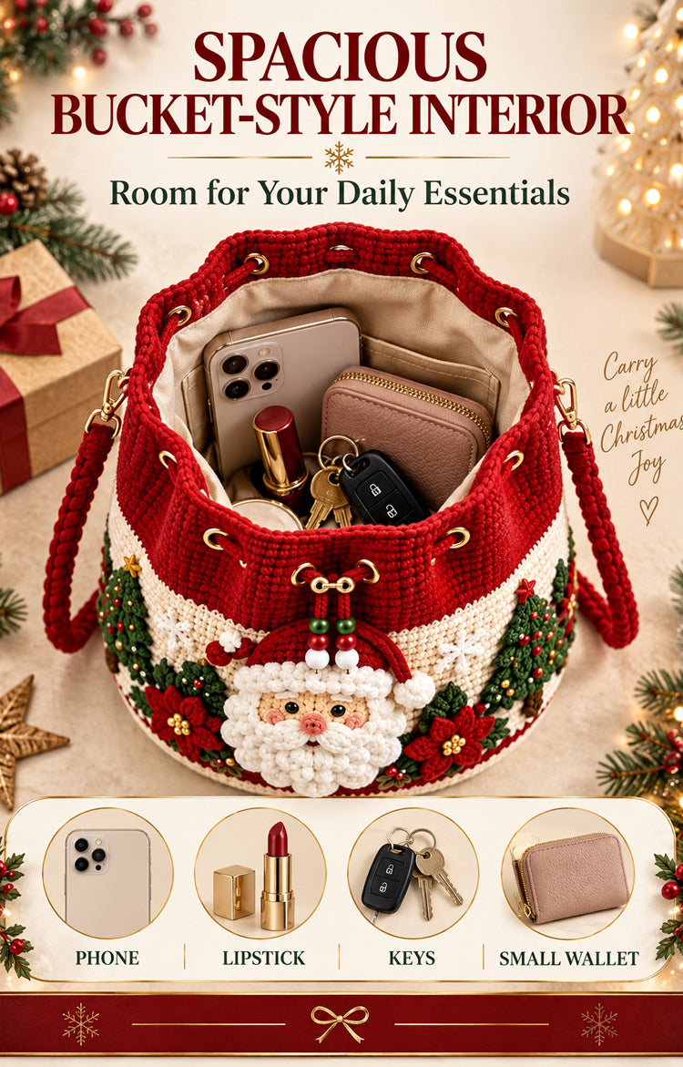 Spacious Christmas crochet bucket bag interior