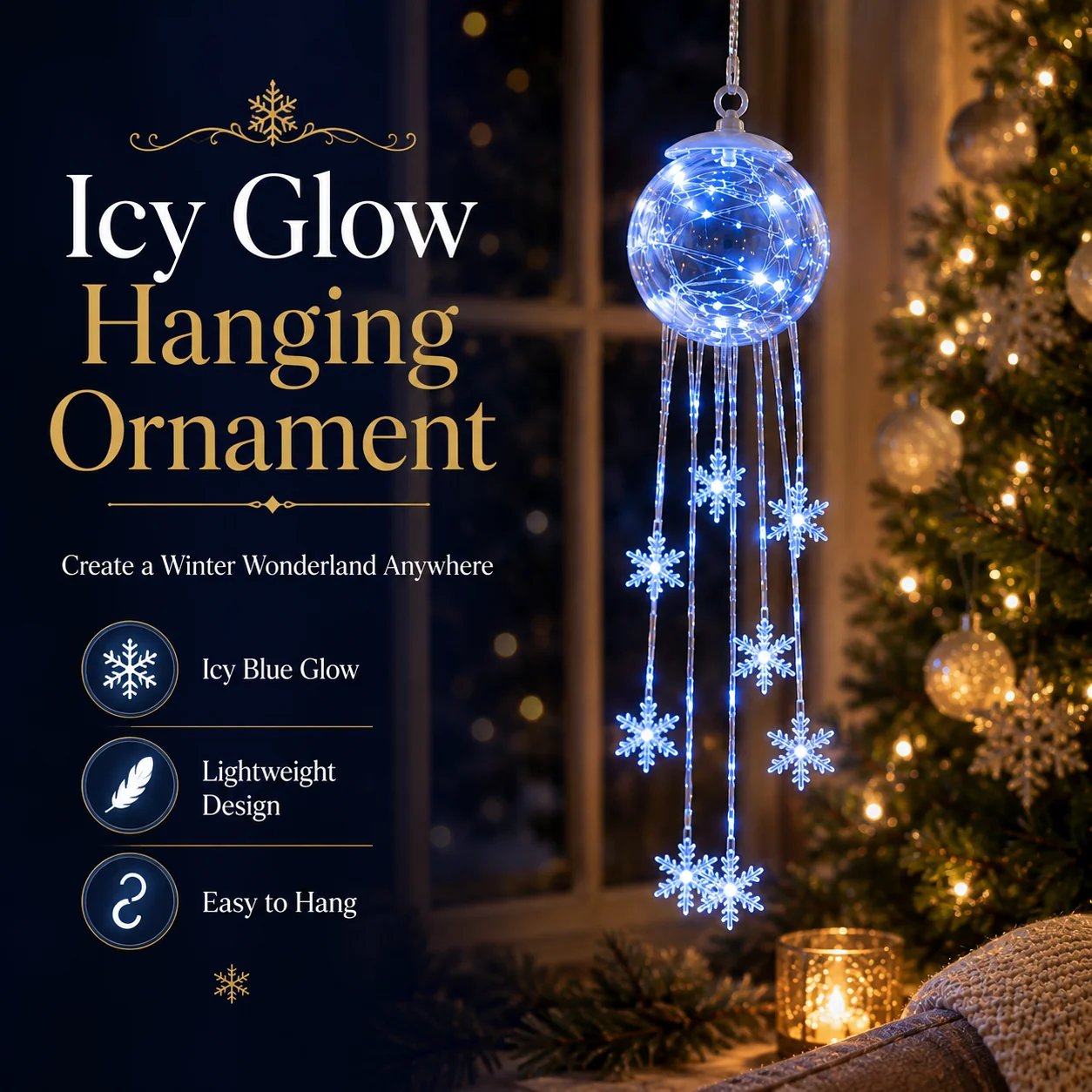 Icy Glow Hanging Ornament crystal globe and snowflake cascade