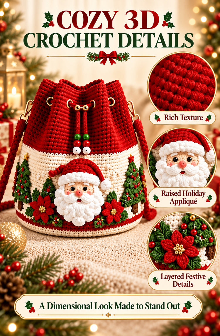 3D crochet Santa Christmas bag details