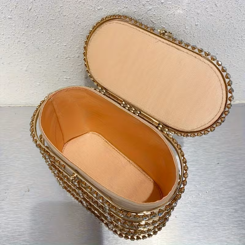 french metal vegetable basket inlaid diamond diamond bag evening hollow   pearl mobile phone clutch crossbody bag Product details 4