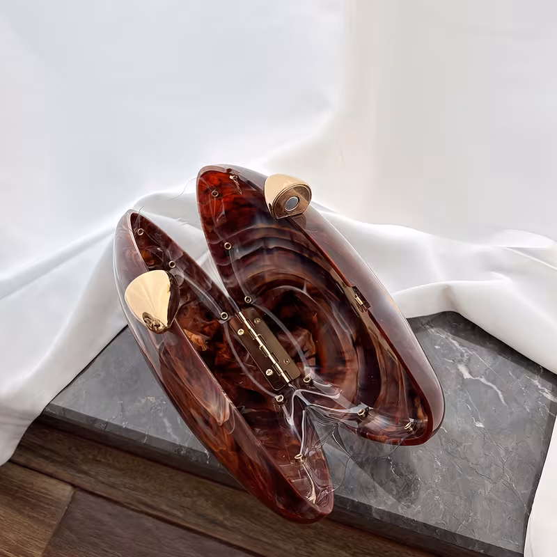 a brown acrylic pvc handbag chain lock pearl wedding evening bag Product details 5